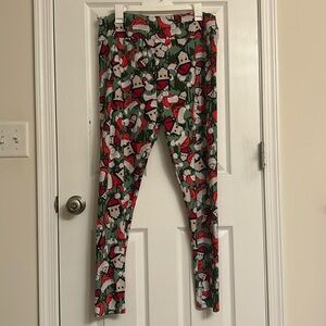 LuLaRoe Red Green Santa Print Leggings TC2  Polyester Spandex Fits Size 18+